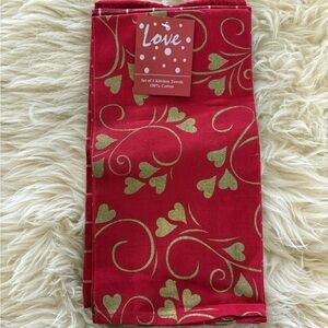 ❤️ Set/3 Red and Gold Cotton Kitchen Towels